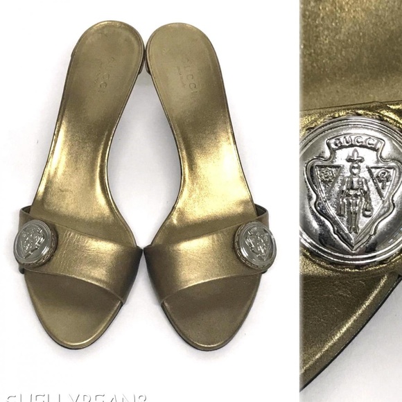 ❌❌SOLD❌❌ GUCCI Hysteria BRONZE Heels LOGO CREST - Picture 2 of 8
